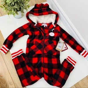 NWT Canadiana Toddler Family Fleece Plaid Zip Up Hodded Sleeper - Size 3T